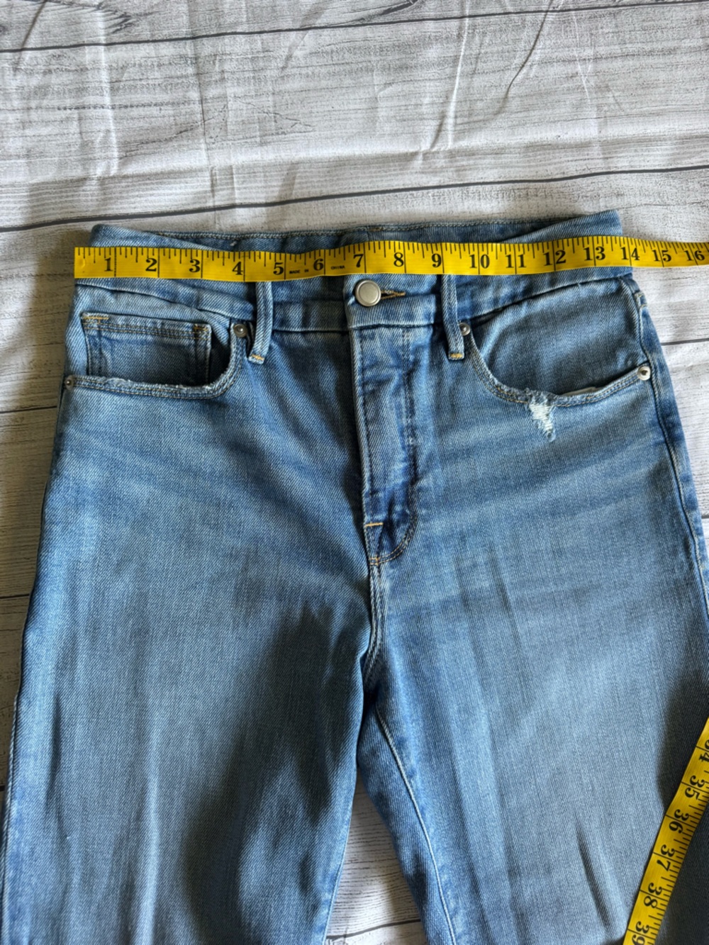 Good American Good Legs Distressed Skny Jeans Raw Hem High Rise Light Wash Sz 6 - Picture 11 of 13